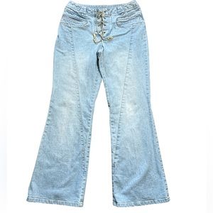 Vintage The Blues Y2K‎ Lace Up Hippie Boho Flare Jeans Sz. 6
